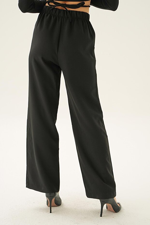 بنطلون أسود واسع - 6318A مع جيوب - 2