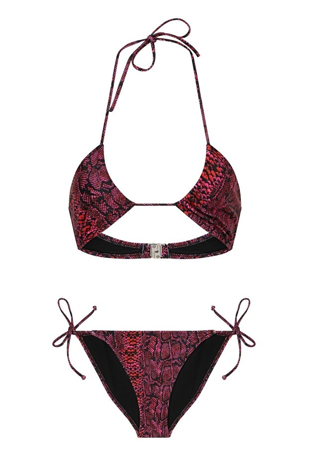 طقم بيكيني ملون بياقة رسن - 1