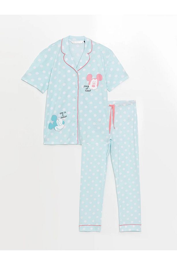 LCW DREAM Gömlek Yaka Mickey Mouse Baskılı Kısa Kollu Kadın Pijama Takımı - 4
