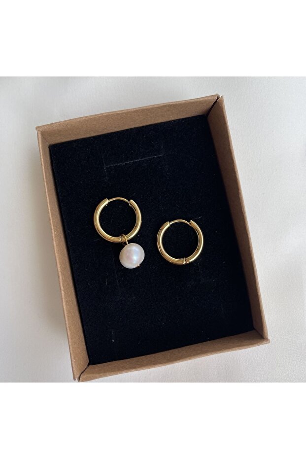 İncili Basic Çelik Halka Küpe - 2