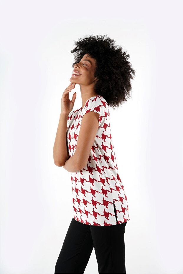 بلوزة منقوشة بفتحة - B24-1659 - 4