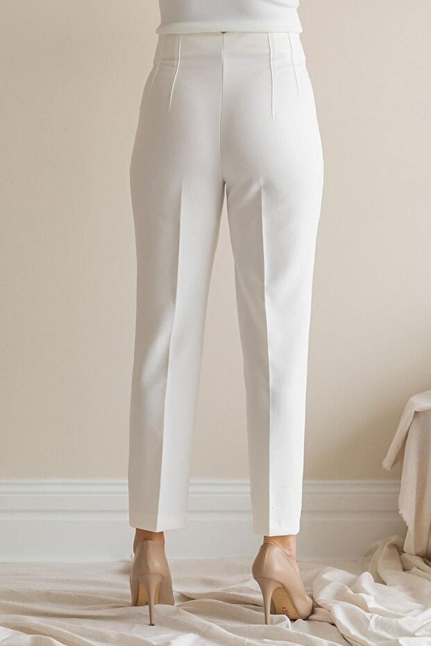 Women's High-Waisted Pleated Carrot Fabric Trousers