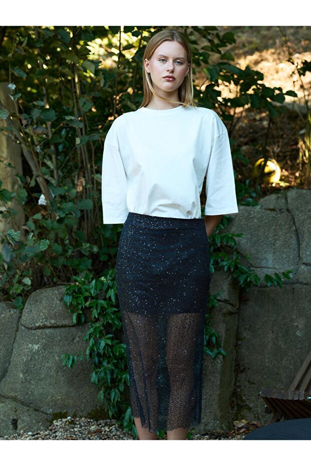 Payetli Midi Etek Antrasit - 2