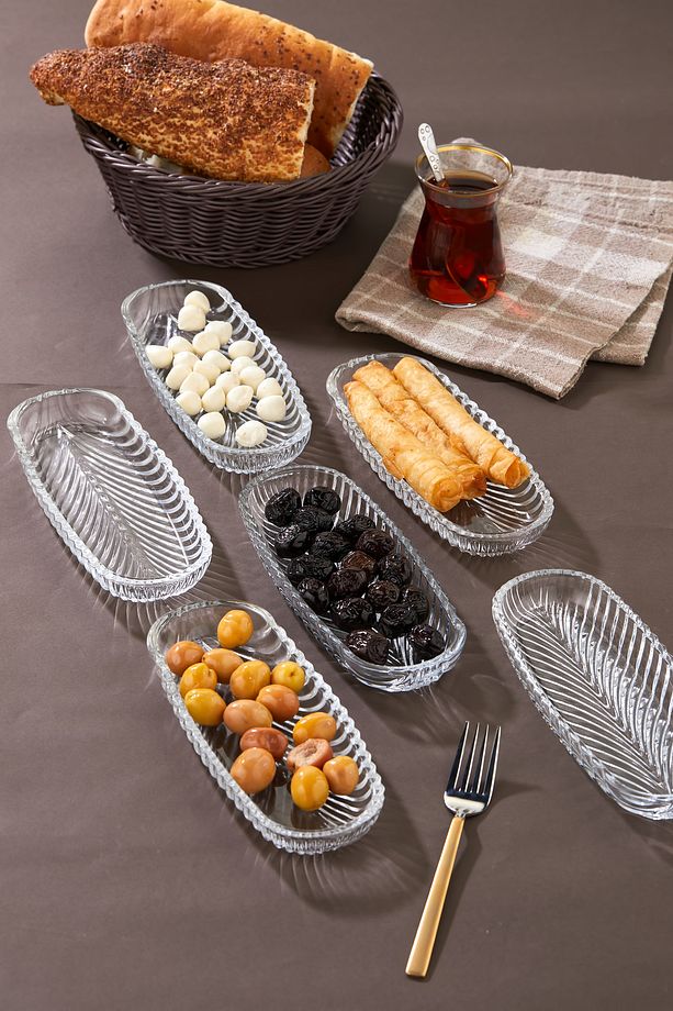 6 Adet Cam Kahvaltılık&çerez Tabağı Meyve Oval Tabak - 6