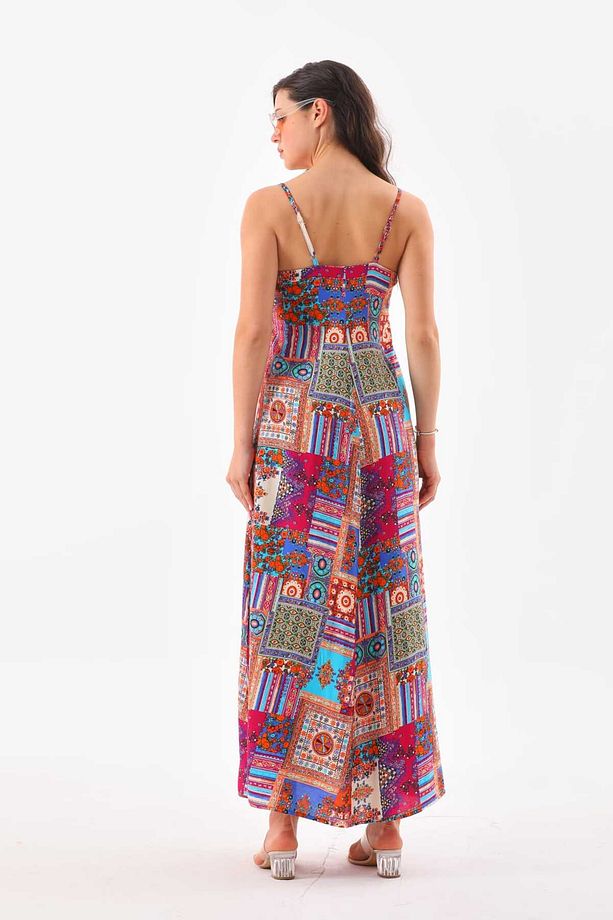Patchwork Düz Askılı Elbise - 4