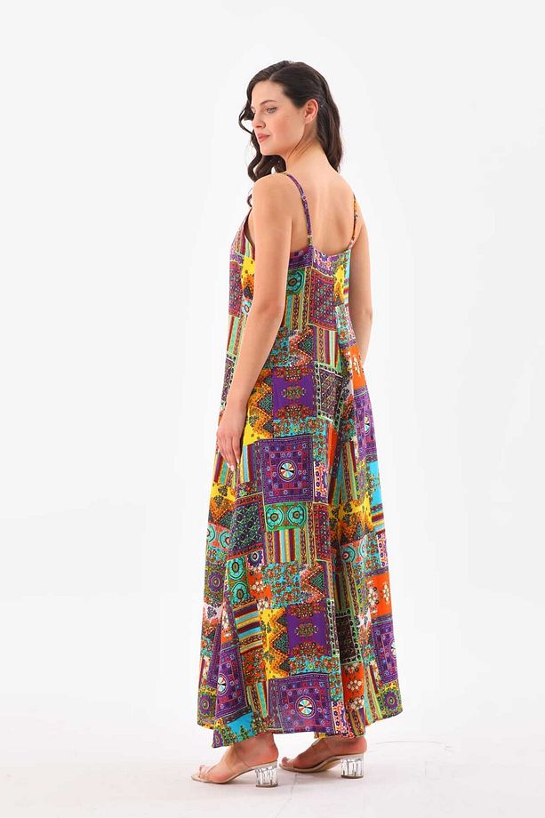 Patchwork Düz Askılı Elbise - 4
