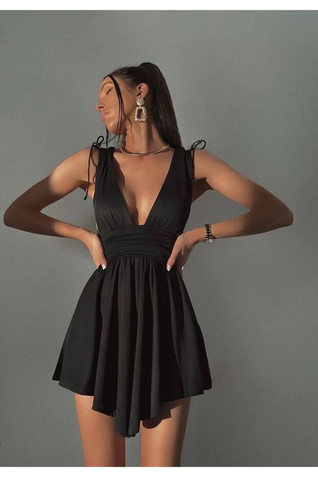 Sandy Kumaş Dekolteli Şort Elbise - 1