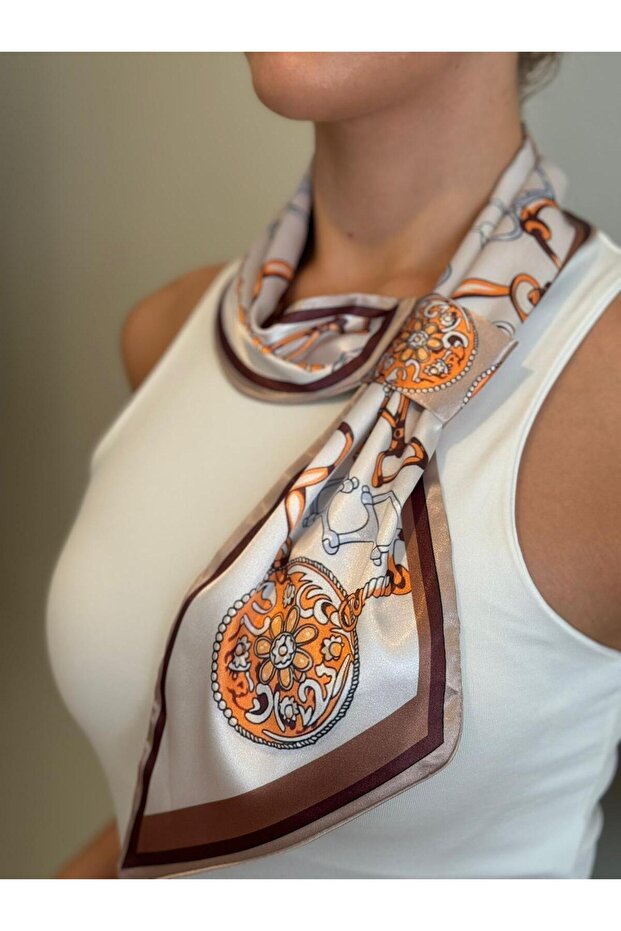 وشاح ربطة عنق بلون كريمي - نمط سلسلة - 1