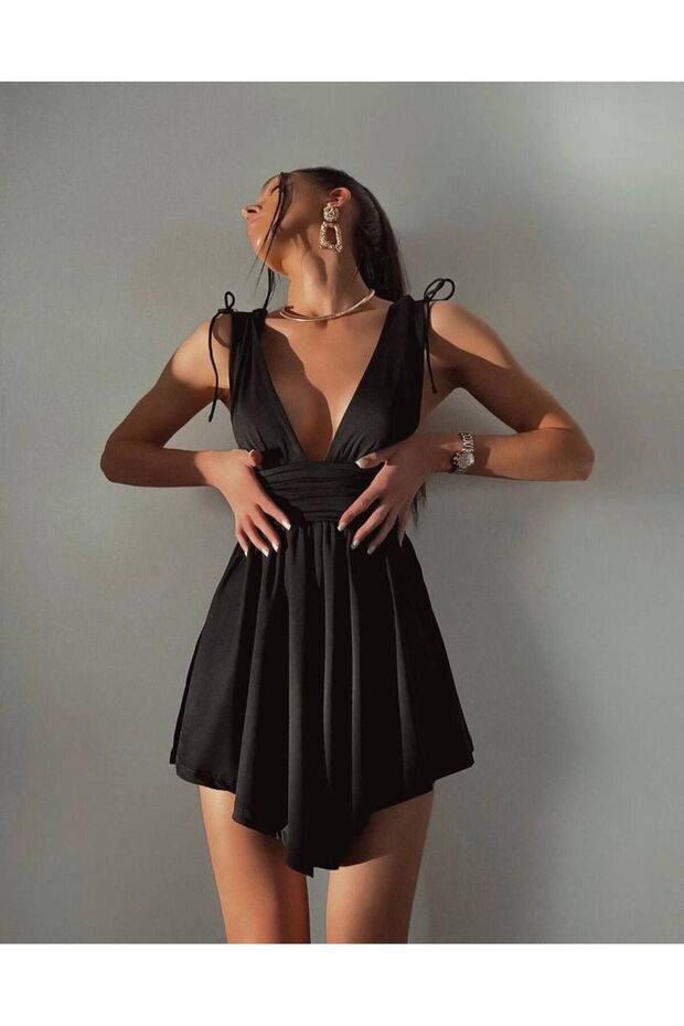 Sandy Kumaş Dekolteli Şort Elbise - 3