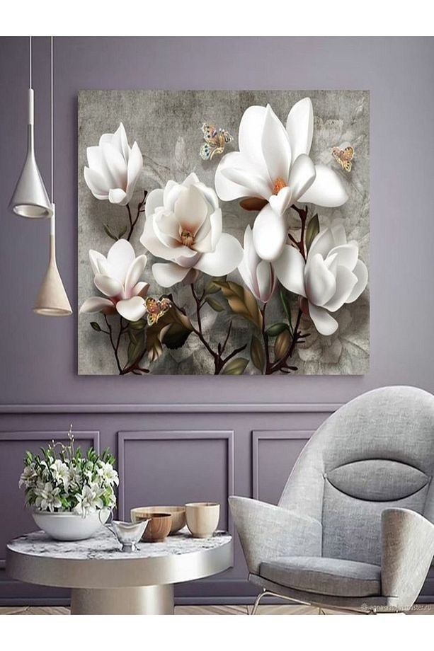 Beyaz Çiçekler Modern Dekoratif Kanvas Duvar Tablo - 3