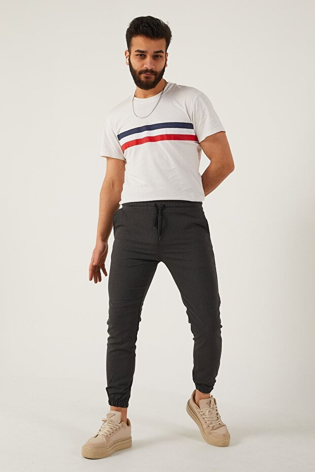 Erkek Dar Paça Bel Lastik Basic Füme Jogger Pantolon - 6