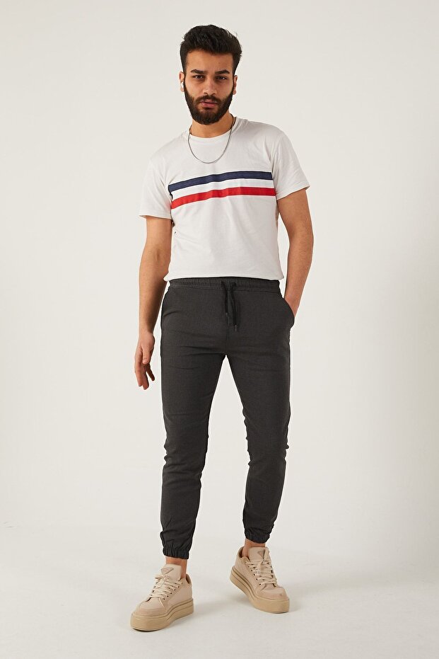 Erkek Dar Paça Bel Lastik Basic Füme Jogger Pantolon - 8