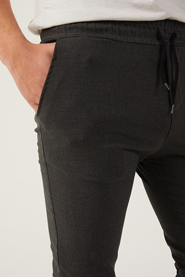 Erkek Dar Paça Bel Lastik Basic Füme Jogger Pantolon - 4