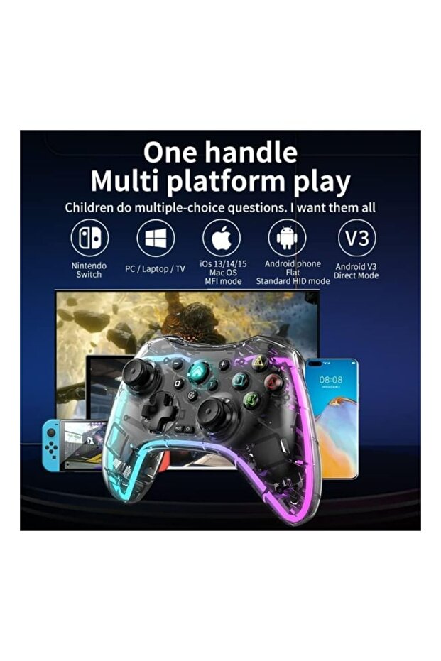 Gamepad Programlanabilir Arkadan Aydınlatmalı RGB 6 Eksenli Titreşim Patlama Fonksiyonu PC IOS - 5