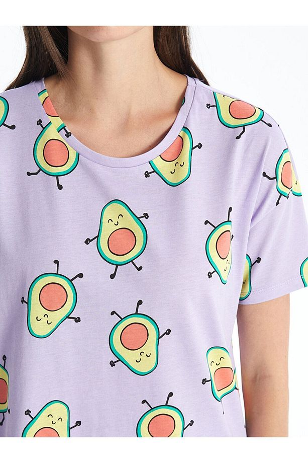 Bisiklet Yaka Desenli Kısa Kollu Kadın Şortlu Pijama Takımı - 4