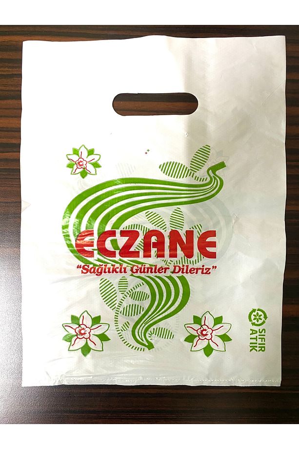 ORTA BOY BASKILI ECZANE POŞETİ 24X33 SIFIR ATIK 215 ADET 1 KG DIR - 1