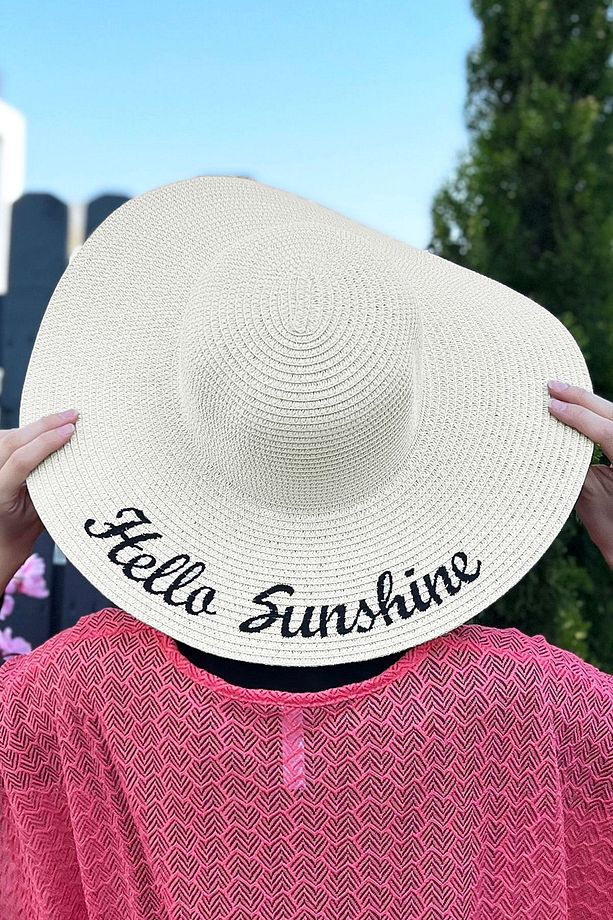 Hello Sunshine Yazılı Hasır Şapka Ekru RŞ-22 - 1
