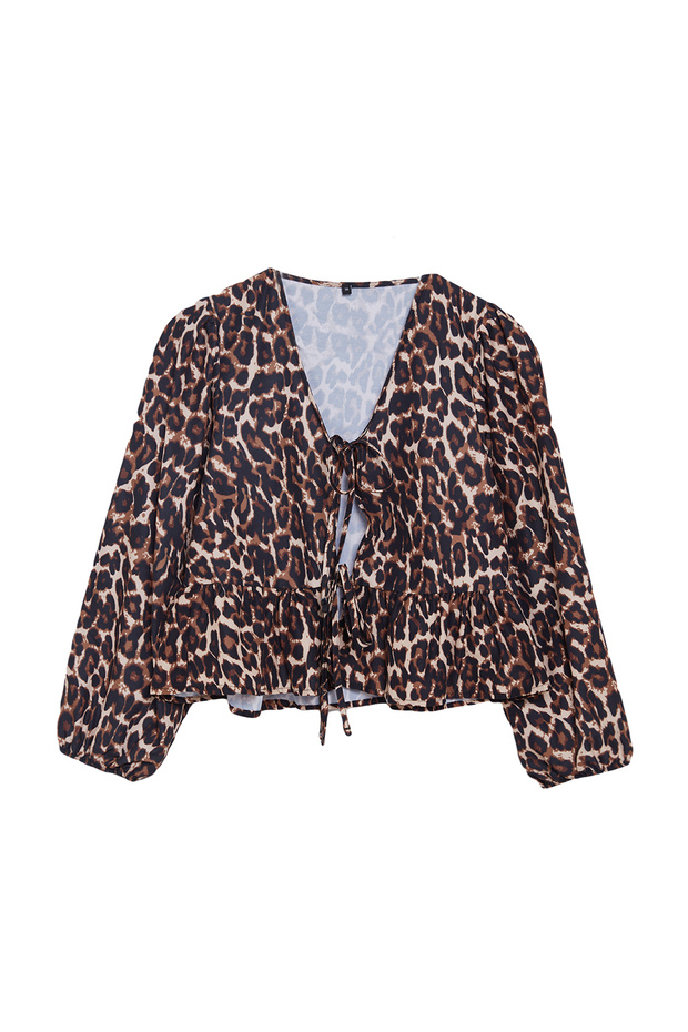 Multicolored Leopard Motif Tied Regular Fit Shirt on Combi - 6