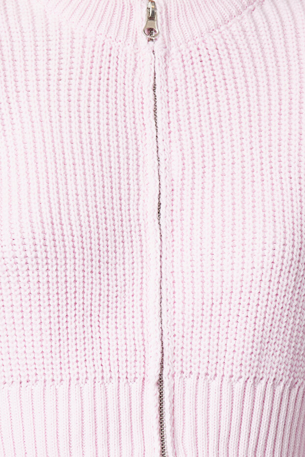 Pembe Crop Vatka Fermuar Detaylı Triko Hırka TWOAW25HI00020 - 4