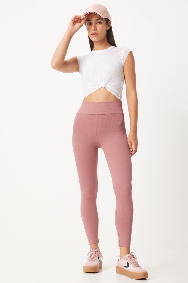 Women's Powder High Waist Ribbed Knitted Tights ZV00208