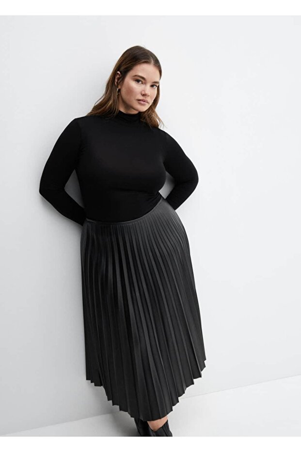 Deri görünümlü pilili etek - 8