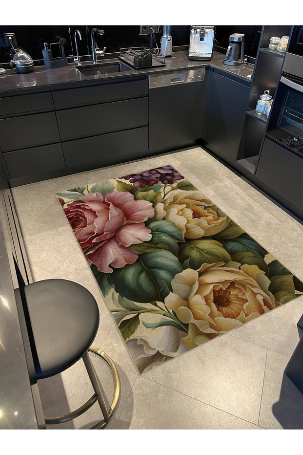 Mira Pastel Tones Peony Flowers Detailed Modern Decorative Carpet Mira5508