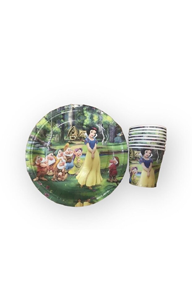 Snow White and the Seven Dwarfs Cardboard Plate and Cup Set 8 Pieces