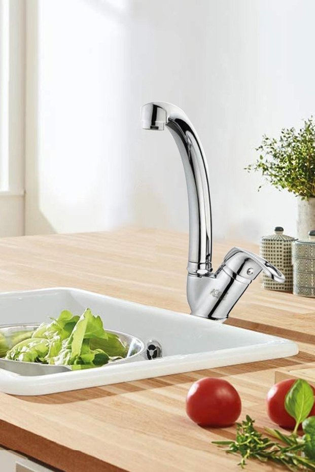 Rubinetti Kitchen Sink Faucet, Chrome, Swivel Head, Double Water Inlet, 40 mm Cartridge