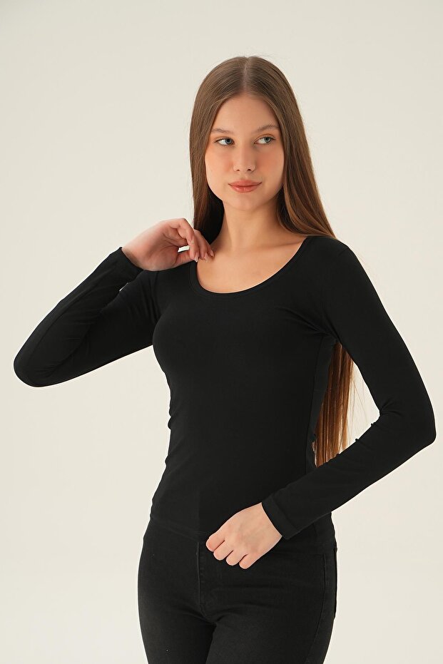 بلوزة سوداء برقبة على شكل حرف U 952 - 2