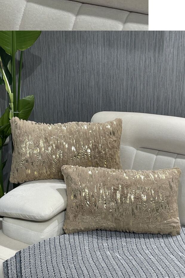 Gilded Plush Rabbit Rabbit Throw Pillow Case Rectangular - Milk Coffee - 2