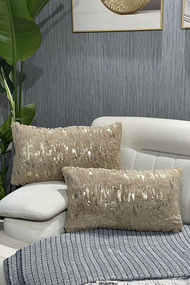 Gilded Plush Rabbit Rabbit Throw Pillow Case Rectangular - Milk Coffee - 1