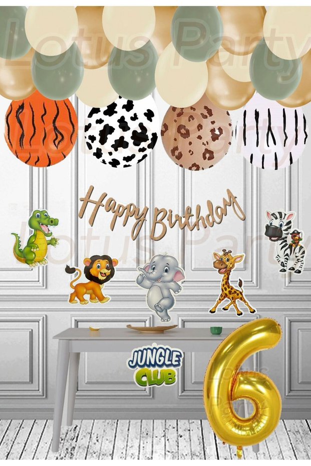 Jungle Club Set - Safari Themed Safari Printed Birthday Set Banner Safari Printed Balloon 6 Years Old