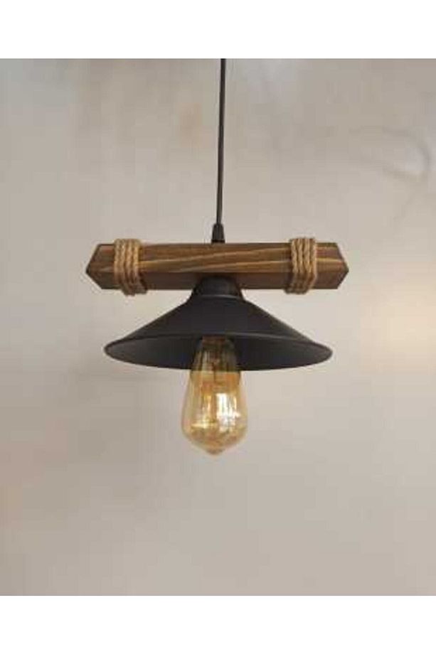 Avızem Güzel Nova Ahşap Rustik Modern Halatlı Tekli Sarkıt Avize - 3