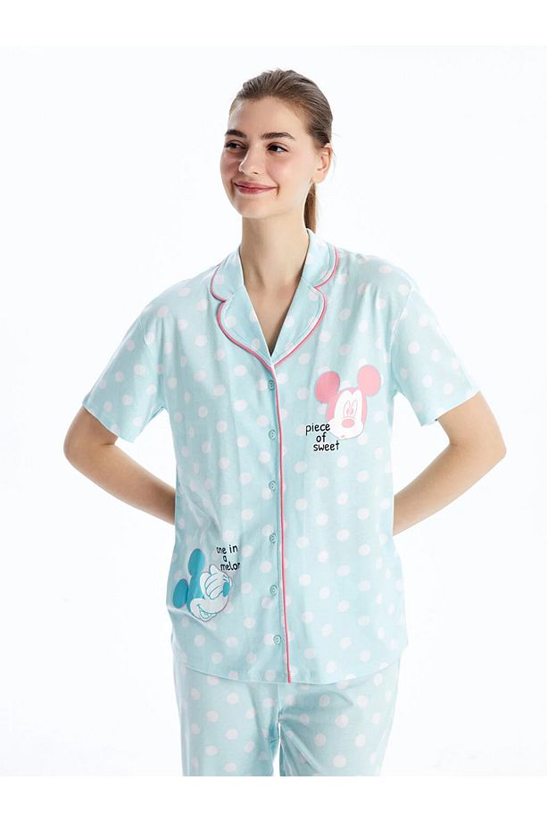 LCW DREAM Gömlek Yaka Mickey Mouse Baskılı Kısa Kollu Kadın Pijama Takımı - 3