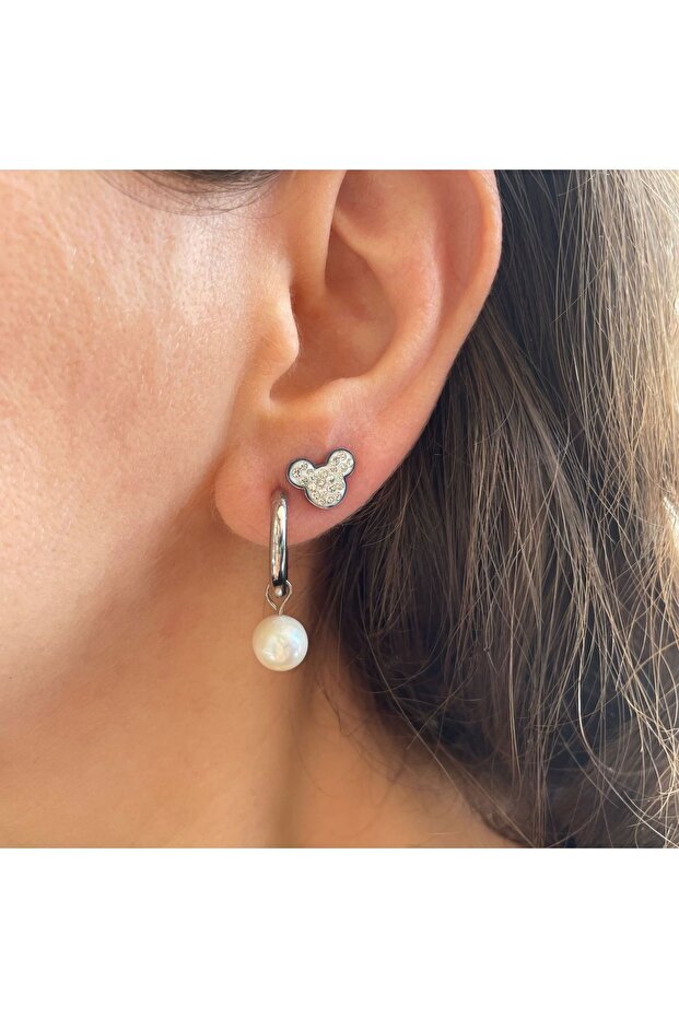 İncili Basic Çelik Halka Küpe - 1