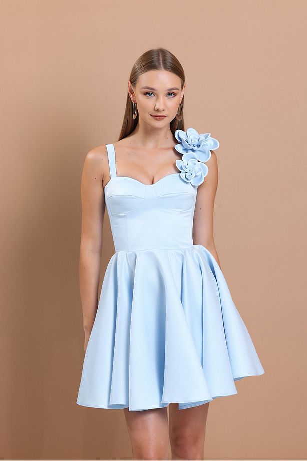 Askılı Bebe Mavisi Mini Elbise - 3