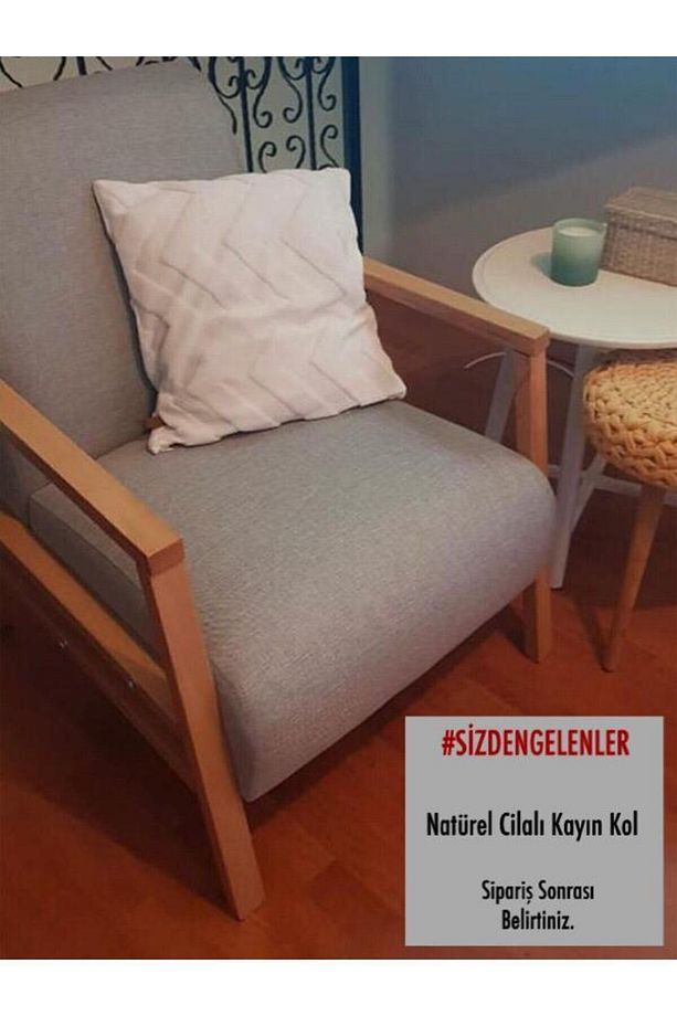 Iskandinav Berjer Tekli Koltuk Ceviz Cilalı Ahşap Ayak - 6