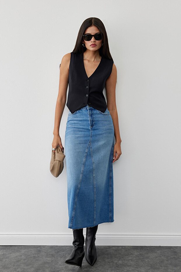 Blue Milo Stitched Jean Skirt
