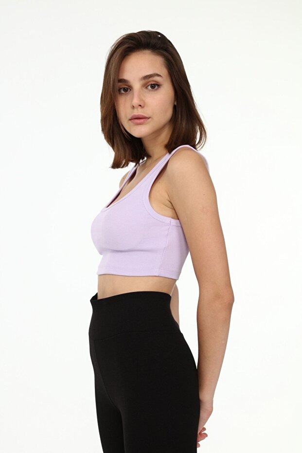 Lila Askılı Crop Top - 4