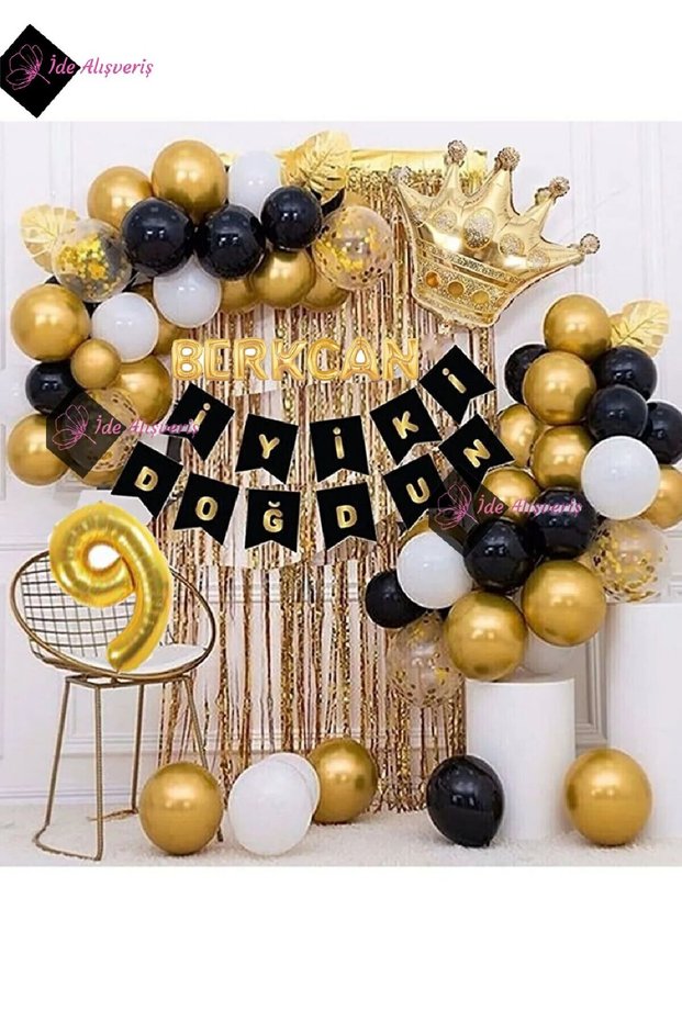 7 Letter Name and Age, King Crown Balloon Chain Birthday Set Happy Birthday Luxury Set