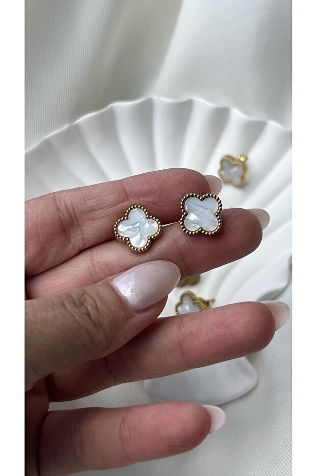 Çelik Beyaz Cleef Küpe - 1