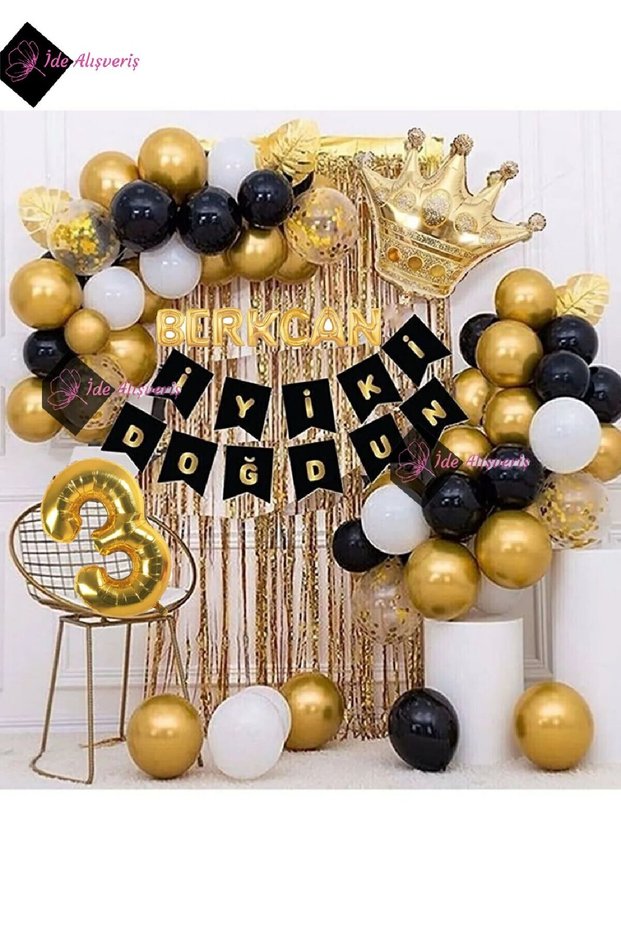 7 Letter Name and Age, King Crown Balloon Chain Birthday Set Happy Birthday Luxury Set