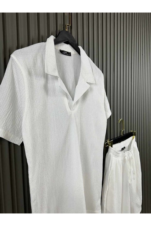 Unisex Top and Bottom Wrinkled Fabric Shorts Set