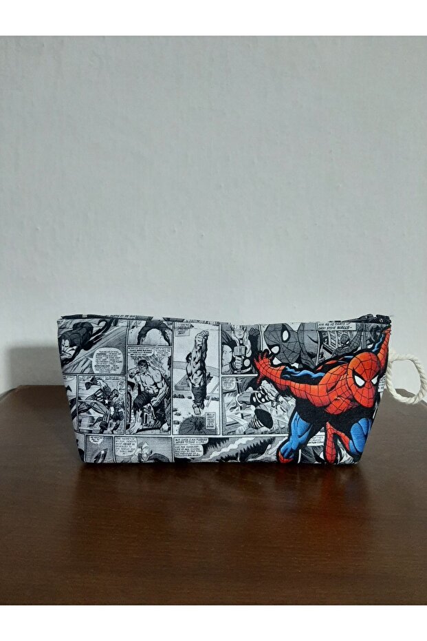 Spider MA - حامل قلم بتصميم نمط الكولاج الرمادي - حقيبة مكياج