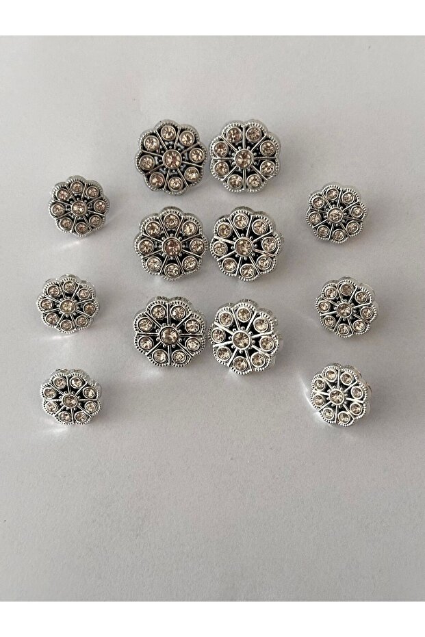 Metallized Crystal Stone Patterned Blazer Jacket and Dress Button Set