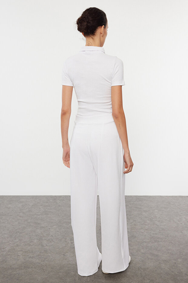 Beyaz Cırt Cırt Kapamalı Yüksek Bel Pileli Wide Leg Pantolon TWOAW24PL00177 - 5