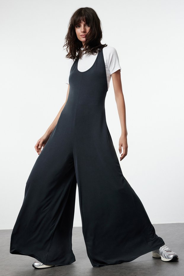 Flexible Soft Fabric Anthracite Modal Jumpsuit - TWOSS24TU00066