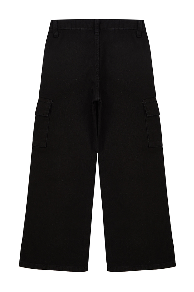 Siyah Kız Çocuk Wide Leg Kargo Cepli Pamuklu Denim Pantolon TKDSS24PL00001 - 6
