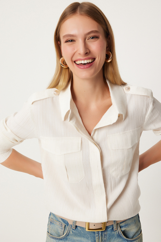 Women's Cream Stylish Button Detail Shirt Fn03267