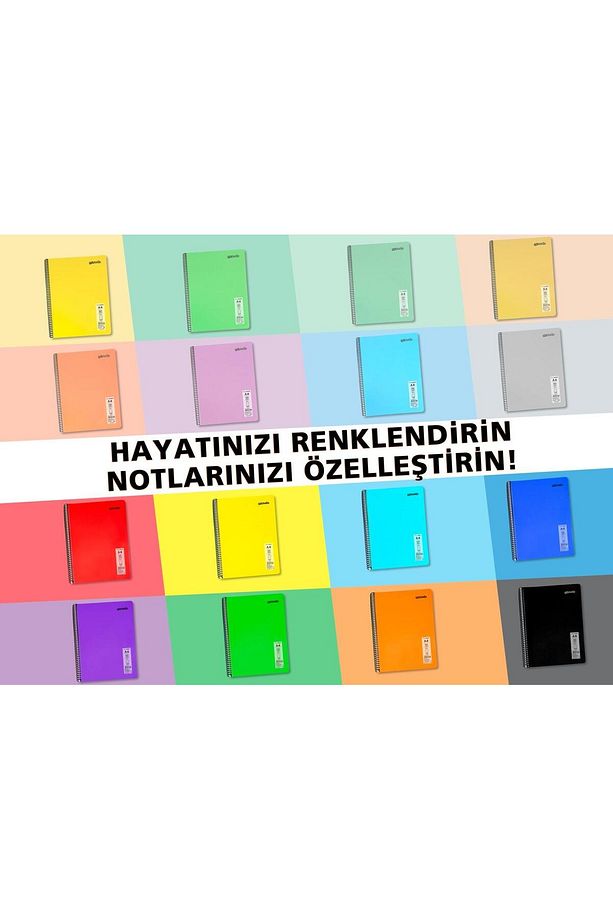 Flex Neon A4 Defter 96 Yaprak 4 Kareli 4 Çizgili Defter Seti - 3